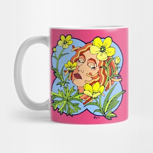 Dreaming Girl with Yellow Flowers Mug